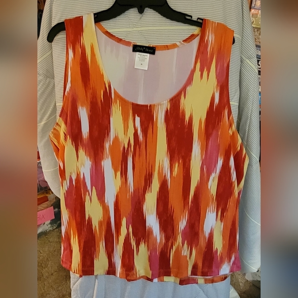 Slinky Tank Top Shell 2X Orange Yellow Pink